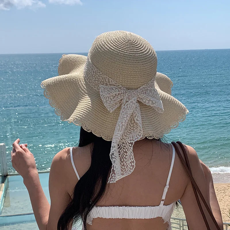 Women's Straw Hat Spring and Summer Lace Bow